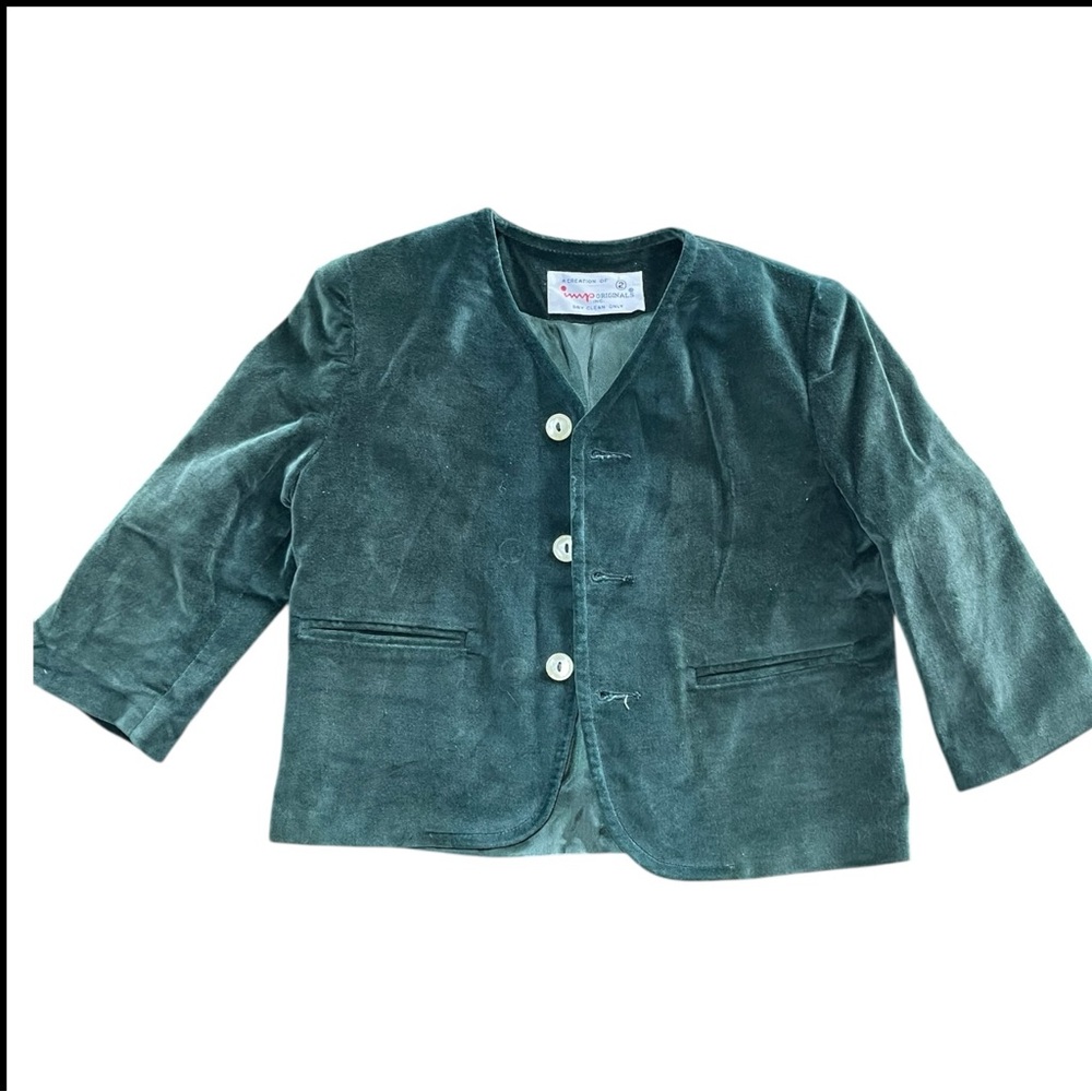 Children's Vintage Green Velvet Blazer